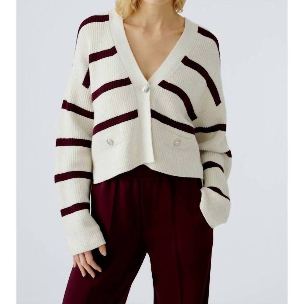 NEW OUI long sleeve sweater cardigan in white/red